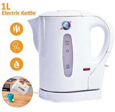 830W ELECTRIC WHITE 1 LTR KITCHEN CORDLESS KETTLE CARAVAN TRAVEL HOT WATER  JUG